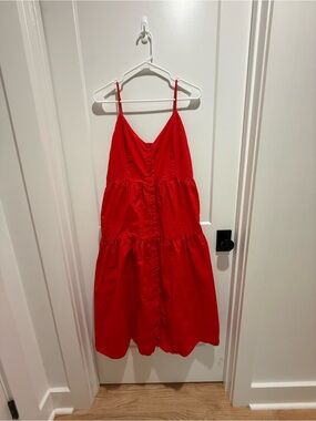 Red Spaghetti-Strap Tiered Dress